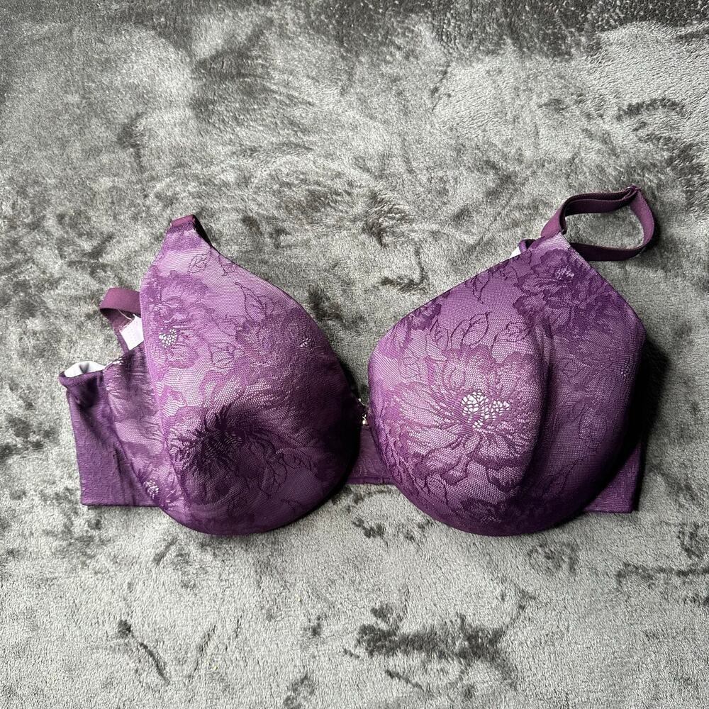 Cacique Back Smoothing Full coverage Bra 40DD Purple Lace Lane Bryant